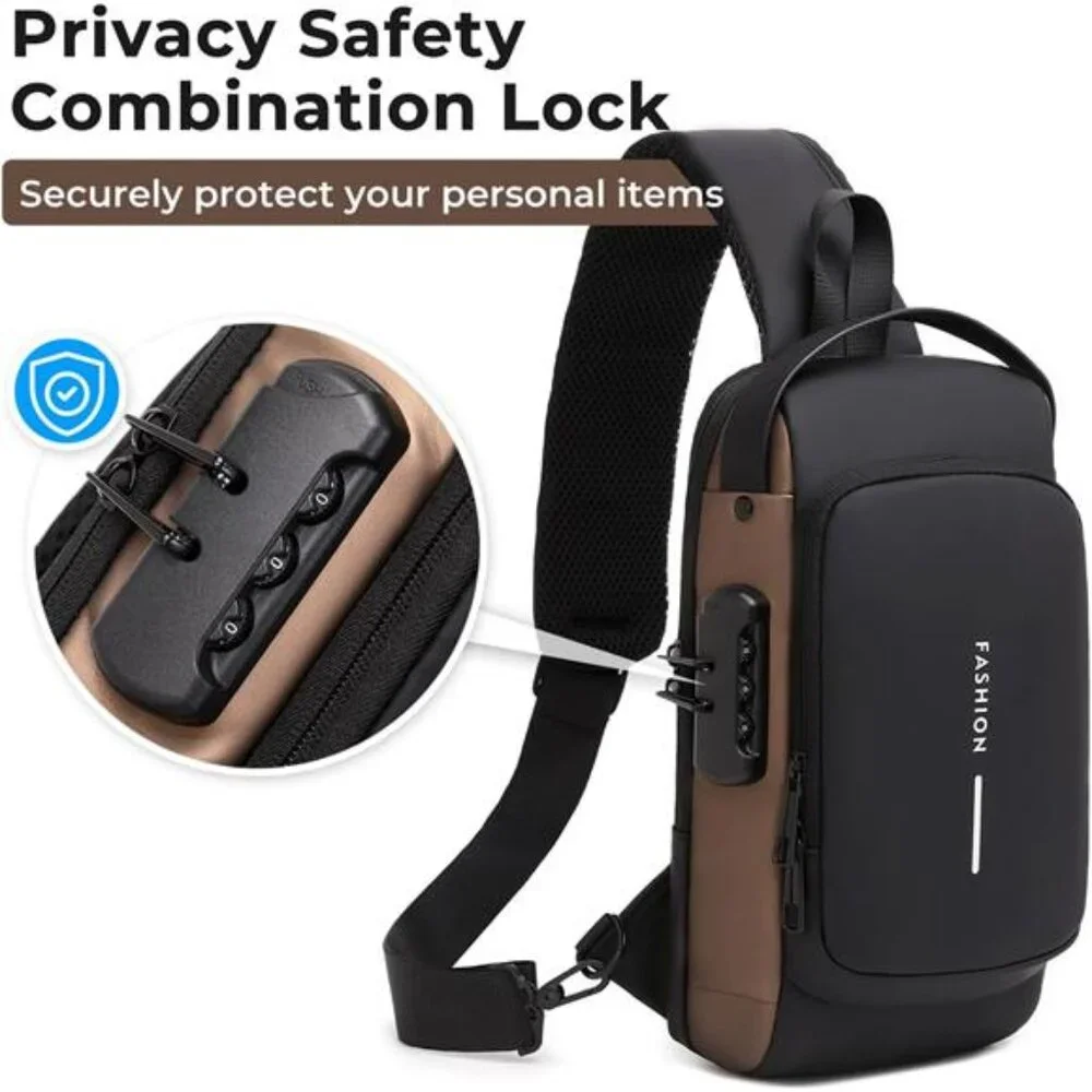 Sling Bag for Men Anti-theft Crossbody Bag PU Leather Crossbody Shoulder Bag‎